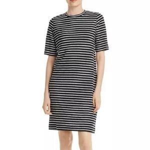 Eileen Fisher System Organic Linen Black and White Striped Midi Dress size S/P